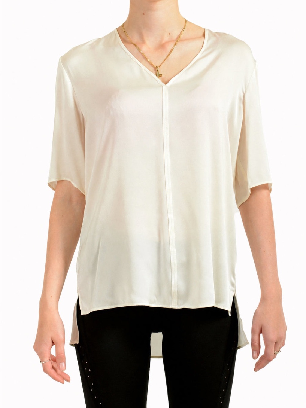 Hugo Boss Ivala2 Cream V-Neck Short Sleeve Silk Blend Blouse ❤️❤️
